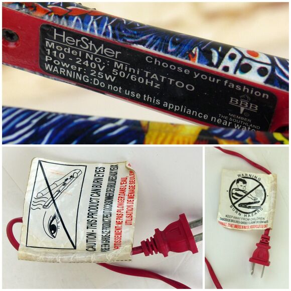 HerStyler Mini Tattoo Flat Iron Red Ceramic Hair Straightener Dual Voltage Y2K - Picture 12 of 13